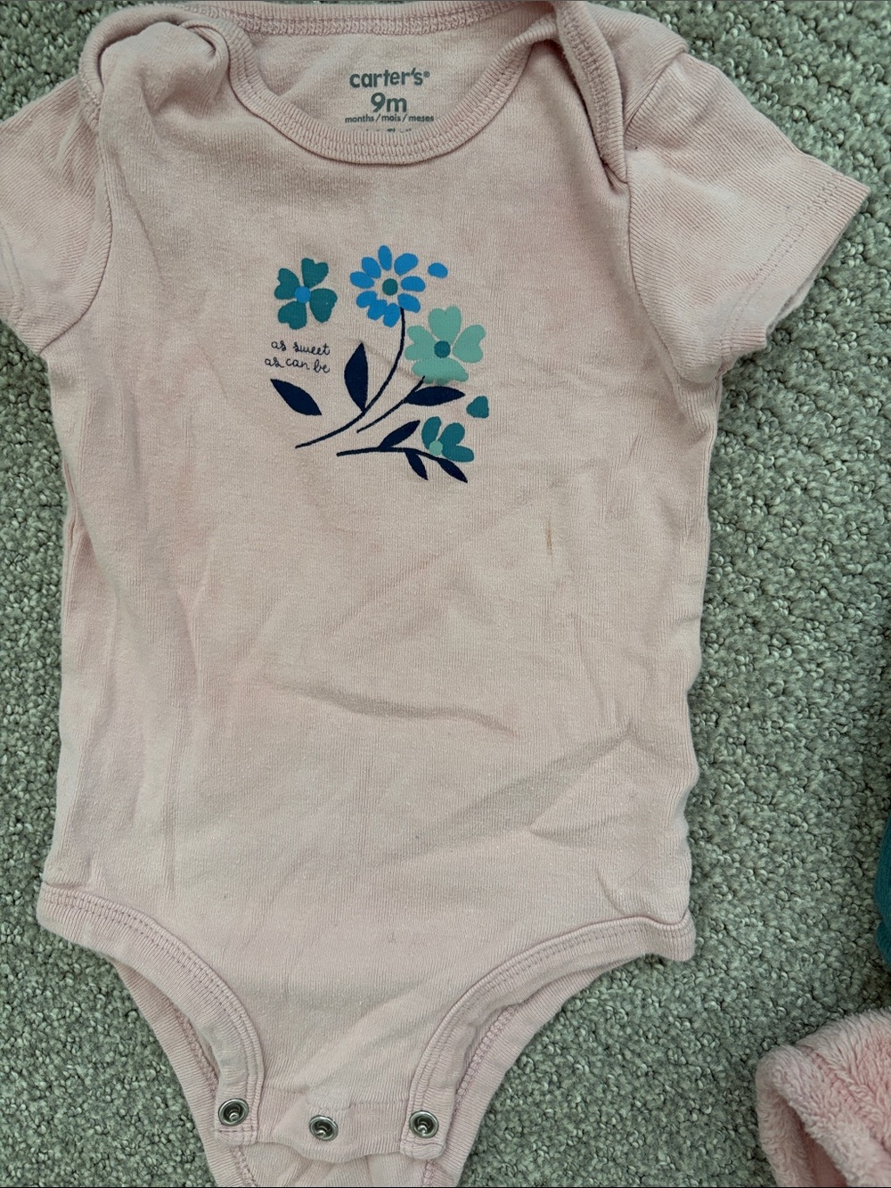 Carter's Pink Floral Bodysuit with Teal Zip Hoodie & Soft Pink Plush Pullover - Picture 3 of 5